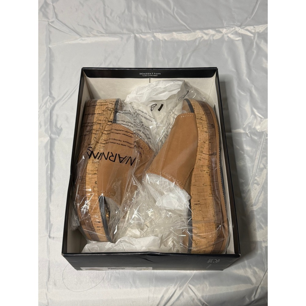Naturalizer Women Tan Leather Cork Platform Slide Sandals Wedge Open Toe New - Picture 4 of 5